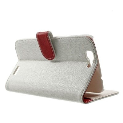 Huawei Ascend G7 atvēramais balts ādas Litchi maciņš - maciņš / Vacins.lv