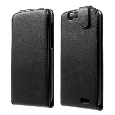 Huawei Ascend G7 klasikinis vertikaliai atverčiamas juodas odinis dėklas / Priedai.lt