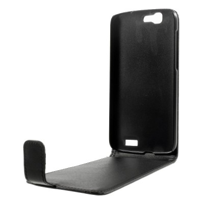 Huawei Ascend G7 klasikinis vertikaliai atverčiamas juodas odinis dėklas / Priedai.lt