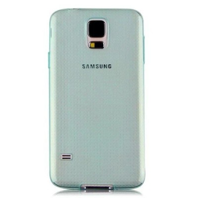 Samsung Galaxy S5 (S5 Neo) skaidrus (permatomas) kieto silikono TPU ploniausias pasaulyje žalias dėklas / Priedai.lt