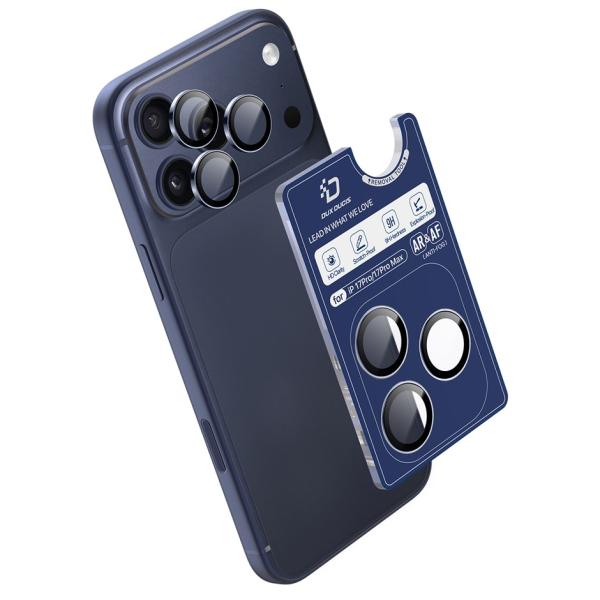„DUX DUCIS“ apsauginis galinės kameros stiklas 0.3 mm - juodas (iPhone 17 Pro Max / iPhone 17 Pro)
