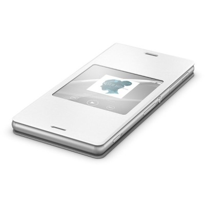 Oficialius Sony Xperia Z3 Style Cover Window baltas atverčiamas dėklas SCR24 / Priedai.lt