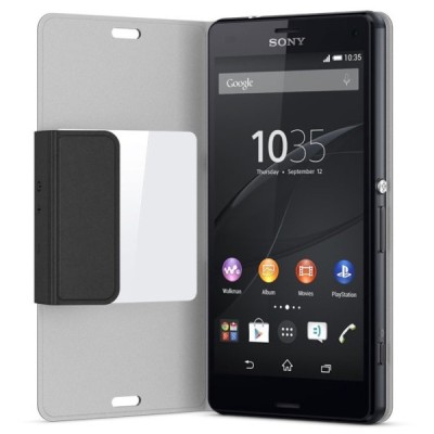Oficiāls Sony Xperia Z3 Compact Style Cover Window melns atvērams maciņš SCR26 / Vacins.lv