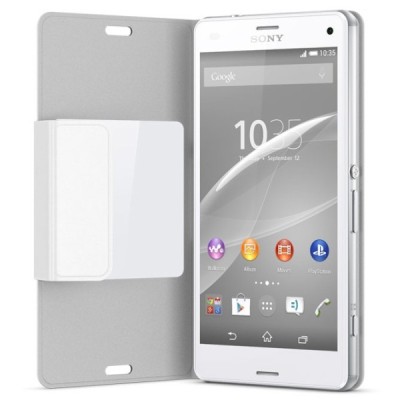 Oficialius Sony Xperia Z3 Compact Style Cover Window baltas atverčiamas dėklas SCR26 / Priedai.lt