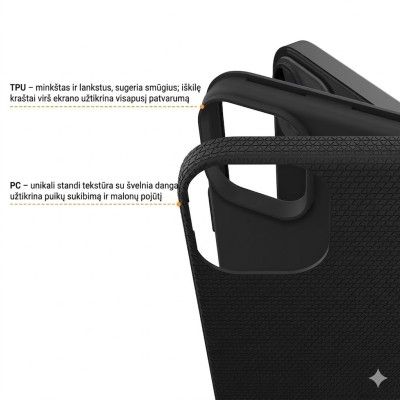 „TUTU“ Shockproof kieto silikono  dėklas - juodas (iPhone 15)