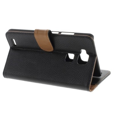 Huawei Ascend Mate 7 atvēramais melns ādas Litchi maciņš - maciņš / Vacins.lv