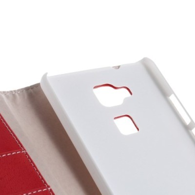 Huawei Ascend Mate 7 atvēramais sarkans ādas Litchi maciņš - maciņš / Vacins.lv