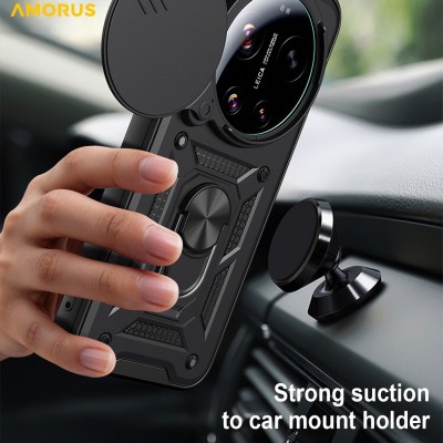 „AMORUS“ Kickstand sustiprintos apsaugos dėklas - juodas (Xiaomi 17 Ultra)