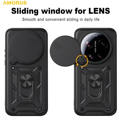 „AMORUS“ Kickstand sustiprintos apsaugos dėklas - juodas (Xiaomi 17 Ultra)