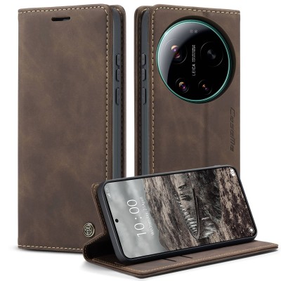 "CaseMe" Retro solīds atvēramais ādas maciņš - brūns (Xiaomi 17 Ultra)