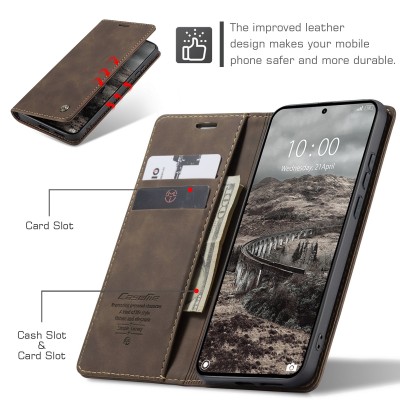 "CaseMe" Retro solīds atvēramais ādas maciņš - brūns (Xiaomi 17 Ultra)