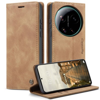"CaseMe" Retro solīds atvēramais ādas maciņš - gaiši brūns (Xiaomi 17 Ultra)