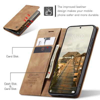 „CaseMe“ Retro Solid Flip Case - Light Brown (Xiaomi 17 Ultra)