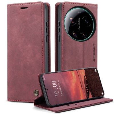 "CaseMe" Retro solīds atvēramais ādas maciņš - bordo (Xiaomi 17 Ultra)