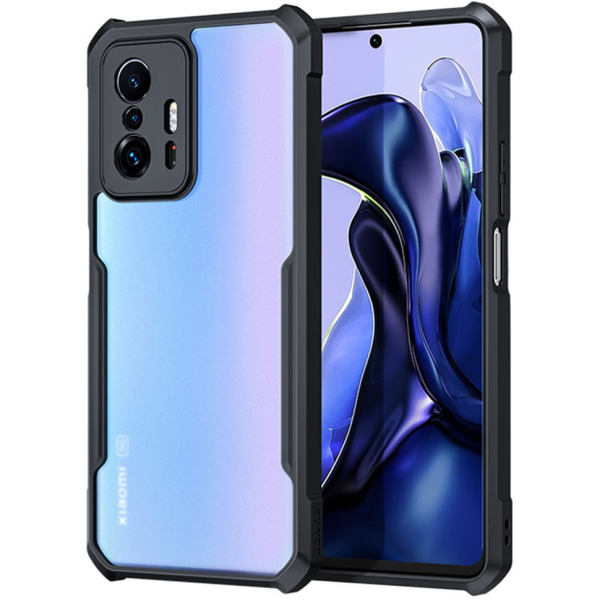 „XUNDD“ kieto silikono (TPU) akrilinis dėklas - skaidrus / juodas (11T / 11T Pro)