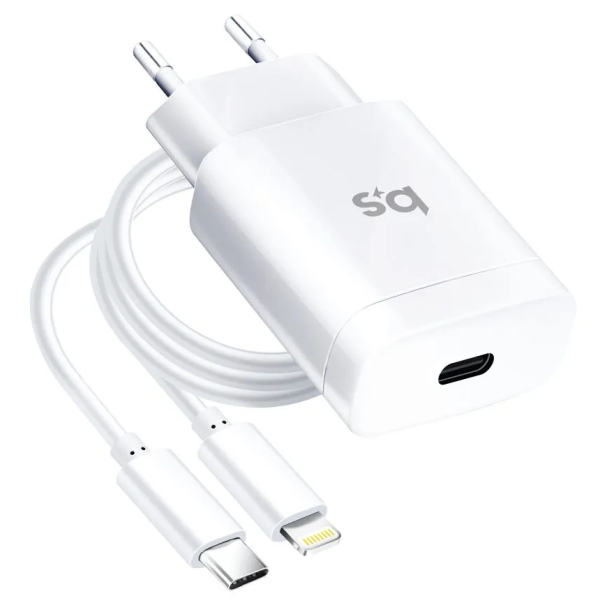 „Blue Star“ sienas lādētājs (Max 18W) - balts + USB-C Lightning vads