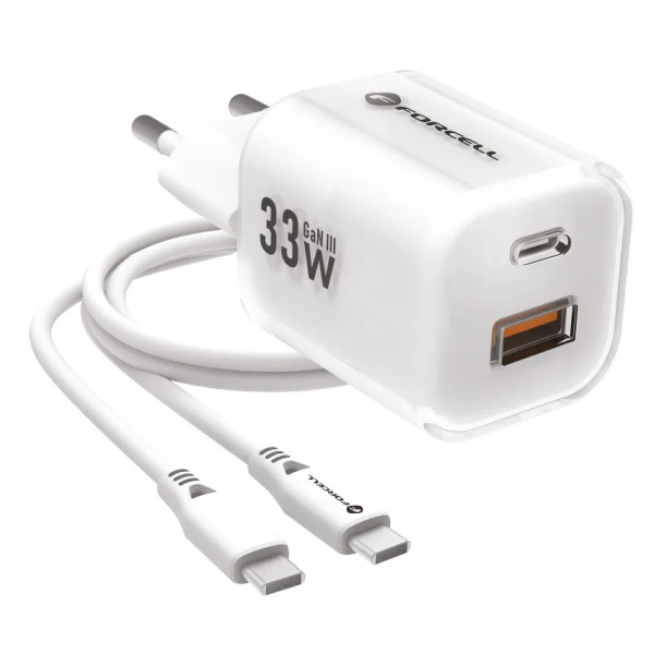 „Forcell“ F-Energy Crystal sienas lādētājs (33W) - balts + USB-C vads