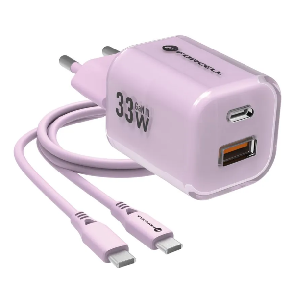 „Forcell“ F-Energy Crystal sienas lādētājs (33W) - balts + USB-C rozs