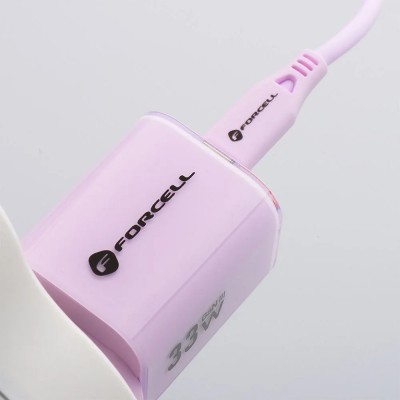 „Forcell“ F-Energy Crystal sieninis įkroviklis (33W) + USB-C laidas - rožinis
