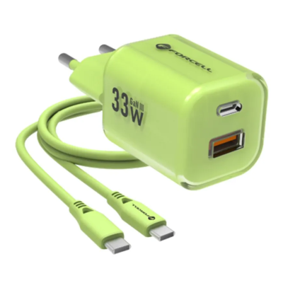 „Forcell“ F-Energy Crystal wall charger (33W) + USB-C cable - green