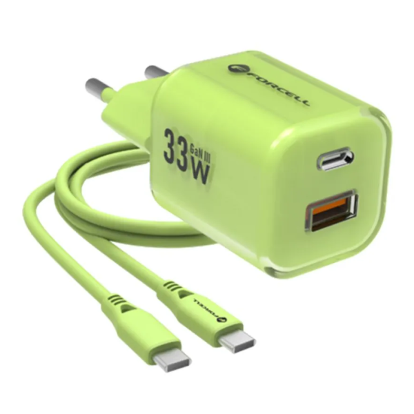 „Forcell“ F-Energy Crystal sienas lādētājs (33W) - balts + USB-C zaļš