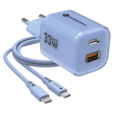 „Forcell“ F-Energy Crystal sieninis įkroviklis (33W) + USB-C laidas - mėlynas