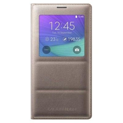 Samsung Galaxy Note 4 N910 oficiāls S View Cover atvērams zelta ādas maciņš / Vacins.lv