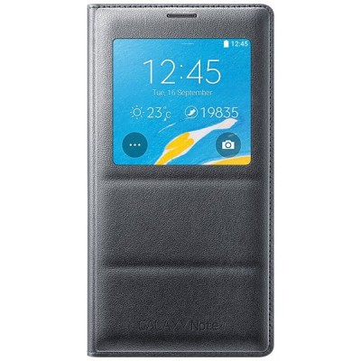 Samsung Galaxy Note 4 N910 oficiāls S View Cover atvērams melns ādas maciņš / Vacins.lv