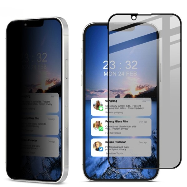 "IMAK" Tempered Glass melns ekrāna aizsargstikls - privāta (iPhone 14 / 13 / 13 Pro)