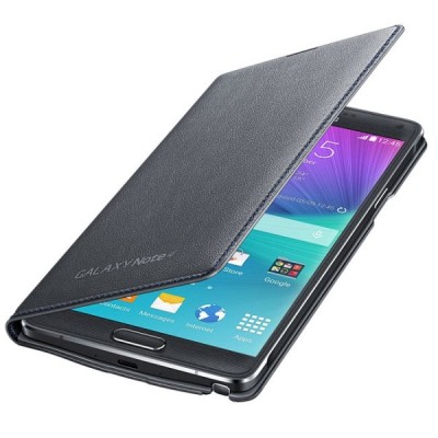 Samsung Galaxy Note 4 N910 oficiāls LED Flip Wallet Cover atvērams melns ādas maciņš / Vacins.lv