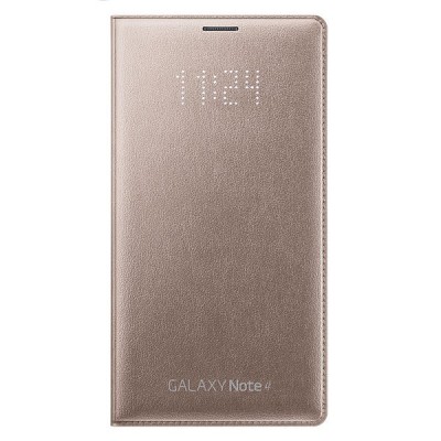 Samsung Galaxy Note 4 N910 oficiāls LED Flip Wallet Cover atvērams zelta ādas maciņš / Vacins.lv