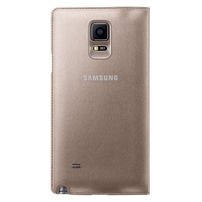 Samsung Galaxy Note 4 N910 originalus LED Flip Wallet Cover atverčiamas auksinis (Bronze Gold) odinis dėklas / Priedai.lt
