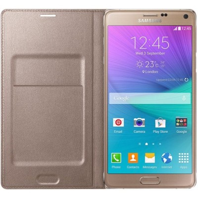 Samsung Galaxy Note 4 N910 originalus LED Flip Wallet Cover atverčiamas auksinis (Bronze Gold) odinis dėklas / Priedai.lt