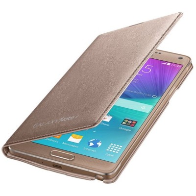 Samsung Galaxy Note 4 N910 originalus LED Flip Wallet Cover atverčiamas auksinis (Bronze Gold) odinis dėklas / Priedai.lt