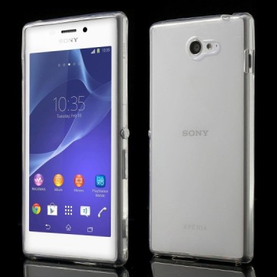 Sony Xperia M2 skaidrus (permatomas) kieto silikono TPU ploniausias pasaulyje dėklas / Priedai.lt