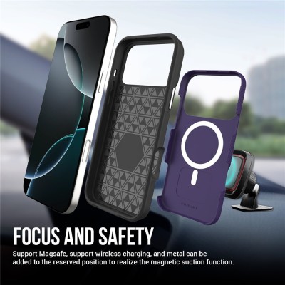 „TUKU“ Shockproof MagSafe kieto silikono  dėklas - violetinis (iPhone 17 Pro)