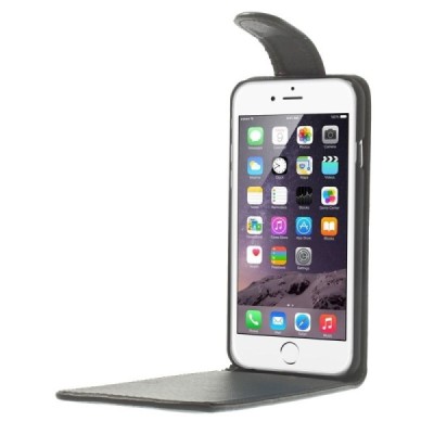 Apple iPhone 6 (6s) klasisks ādas vertikāli atvēramais melns maciņš / Vacins.lv