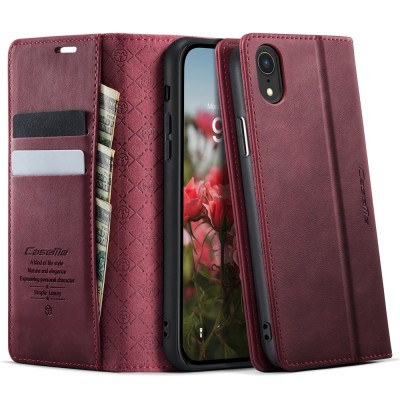 „CaseMe“ Retro solidus atverčiamas dėklas - bordo (iPhone Xr)