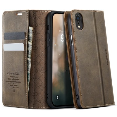 „CaseMe“ Retro solidus atverčiamas dėklas - rudas (iPhone Xr)