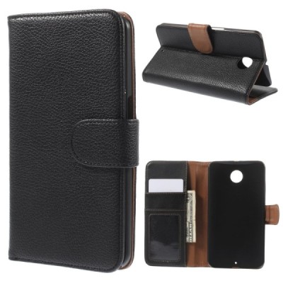 Motorola Nexus 6 atvēramais melns ādas Litchi maciņš - maciņš / Vacins.lv