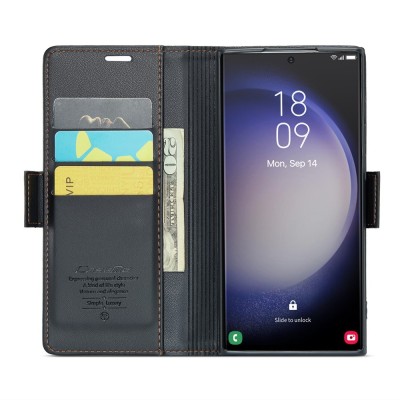 „CaseMe“ Leather atverčiamas dėklas - juodas (Galaxy S23 Ultra)