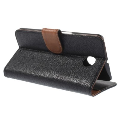 Motorola Nexus 6 atverčiamas juodas odinis Litchi dėklas - piniginė / Priedai.lt