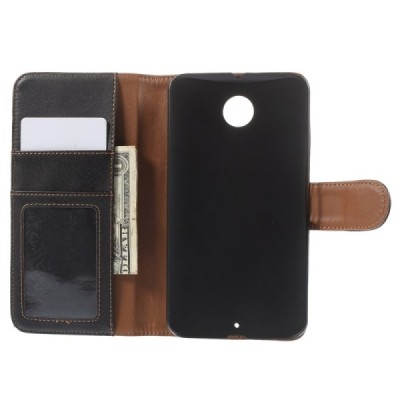 Motorola Nexus 6 atverčiamas juodas odinis Litchi dėklas - piniginė / Priedai.lt