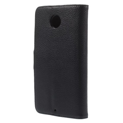 Motorola Nexus 6 atverčiamas juodas odinis Litchi dėklas - piniginė / Priedai.lt