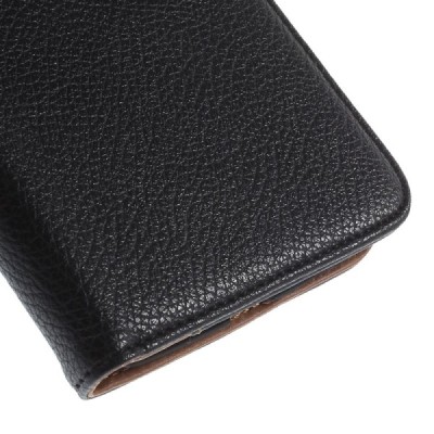 Motorola Nexus 6 atverčiamas juodas odinis Litchi dėklas - piniginė / Priedai.lt