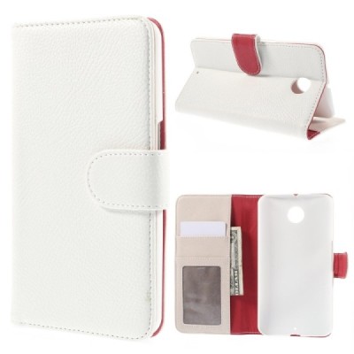 Motorola Nexus 6 atvēramais balts ādas Litchi maciņš - maciņš / Vacins.lv