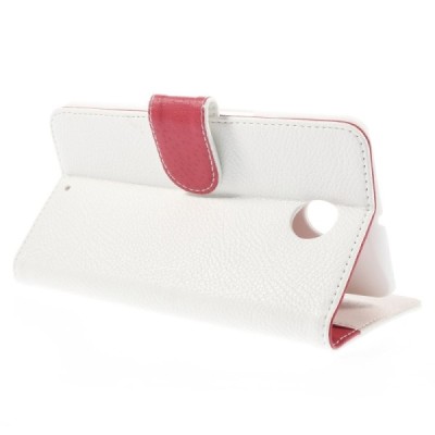 Motorola Nexus 6 atverčiamas baltas odinis Litchi dėklas - piniginė / Priedai.lt