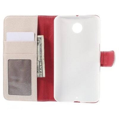 Motorola Nexus 6 atverčiamas baltas odinis Litchi dėklas - piniginė / Priedai.lt