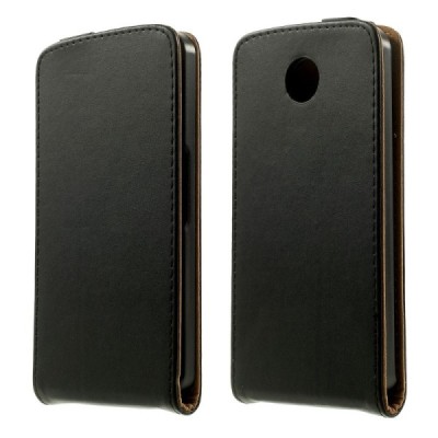 Motorola Nexus 6 klasisks ādas vertikāli atvēramais melns maciņš / Vacins.lv