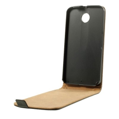 Motorola Nexus 6 klasisks ādas vertikāli atvēramais melns maciņš / Vacins.lv